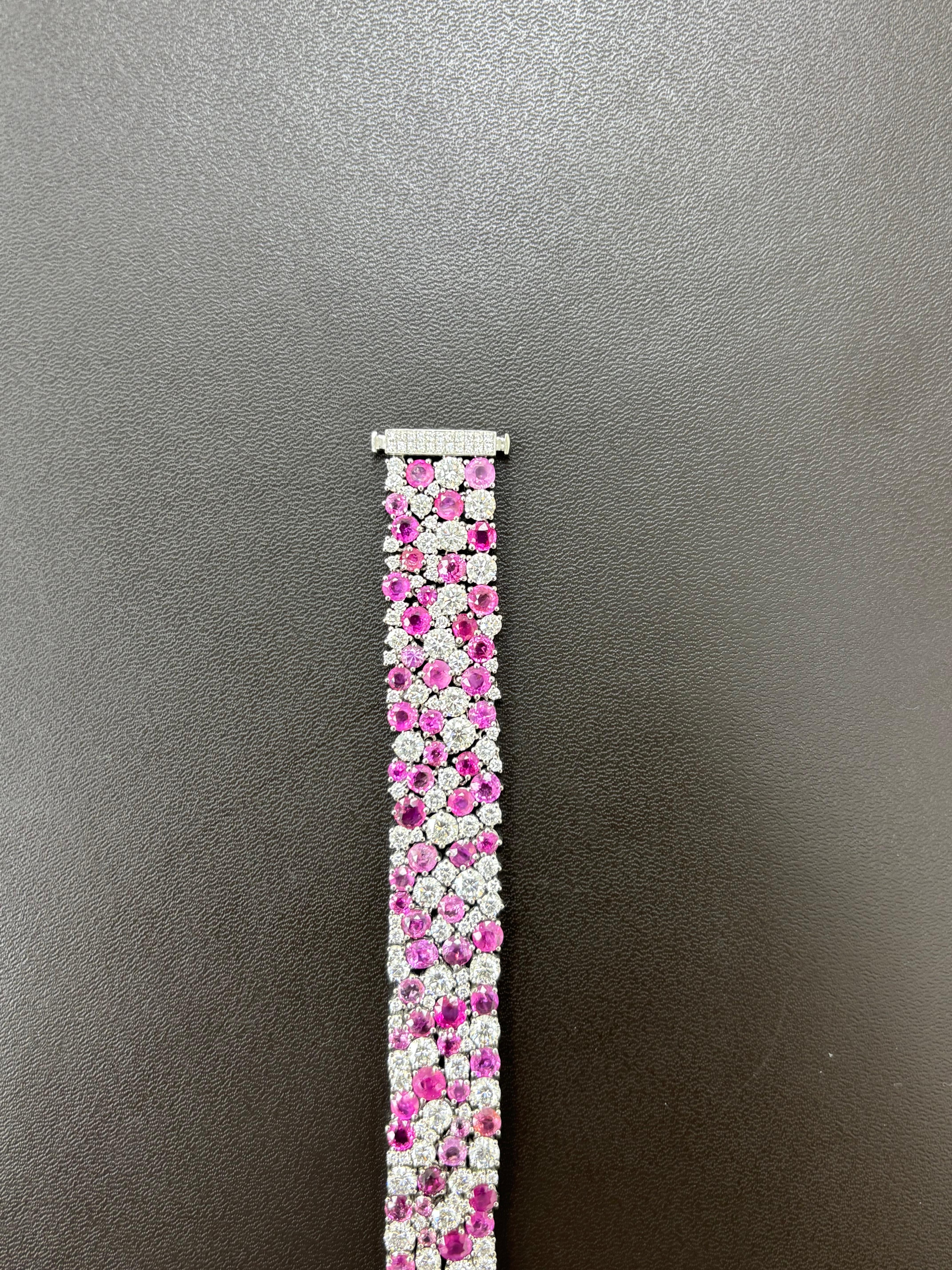 Birmania Sin Calor Zafiro Rosa Diamante Blanco Pulsera de Platino en venta 3
