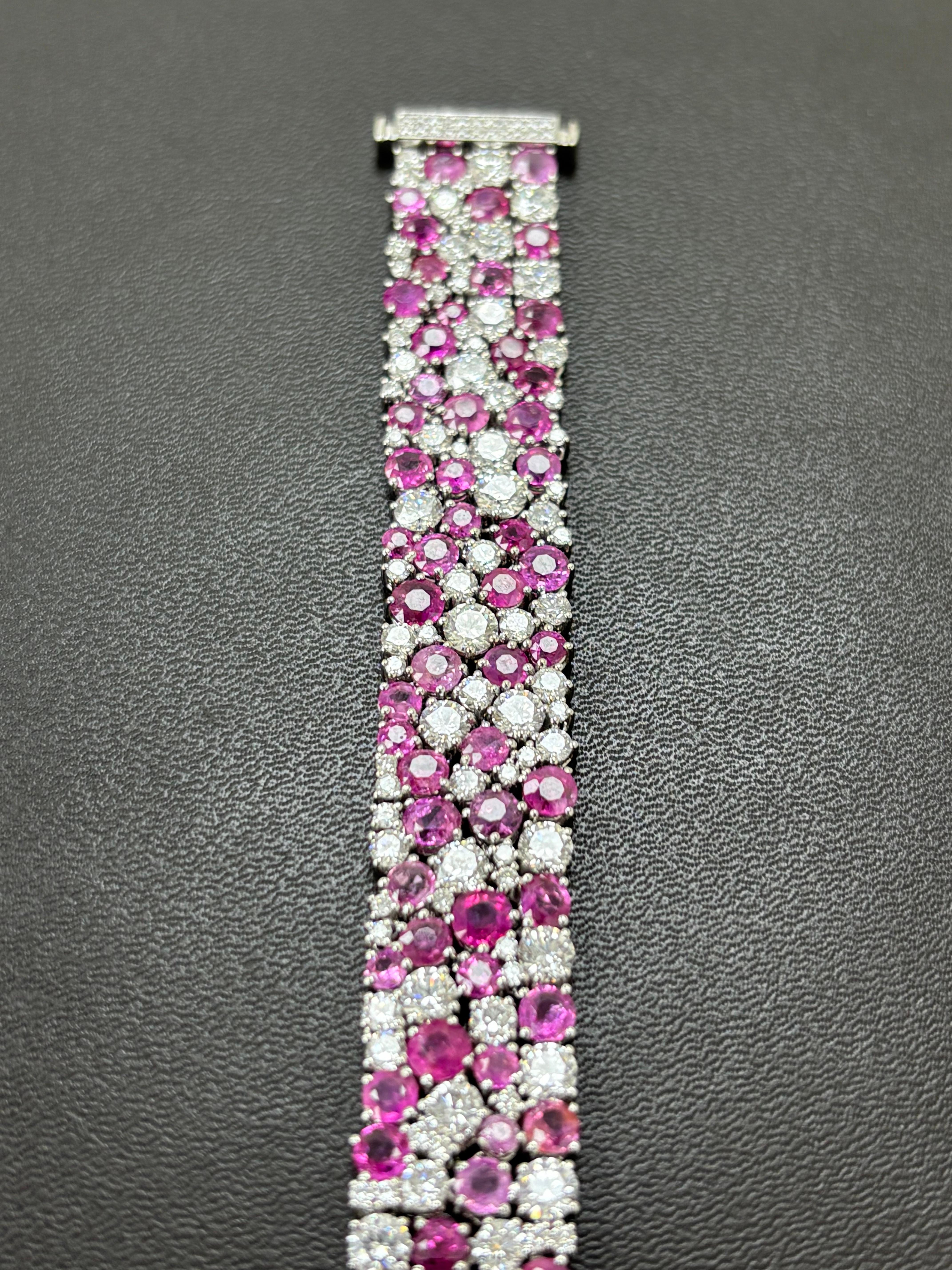 Birmania Sin Calor Zafiro Rosa Diamante Blanco Pulsera de Platino en venta 4