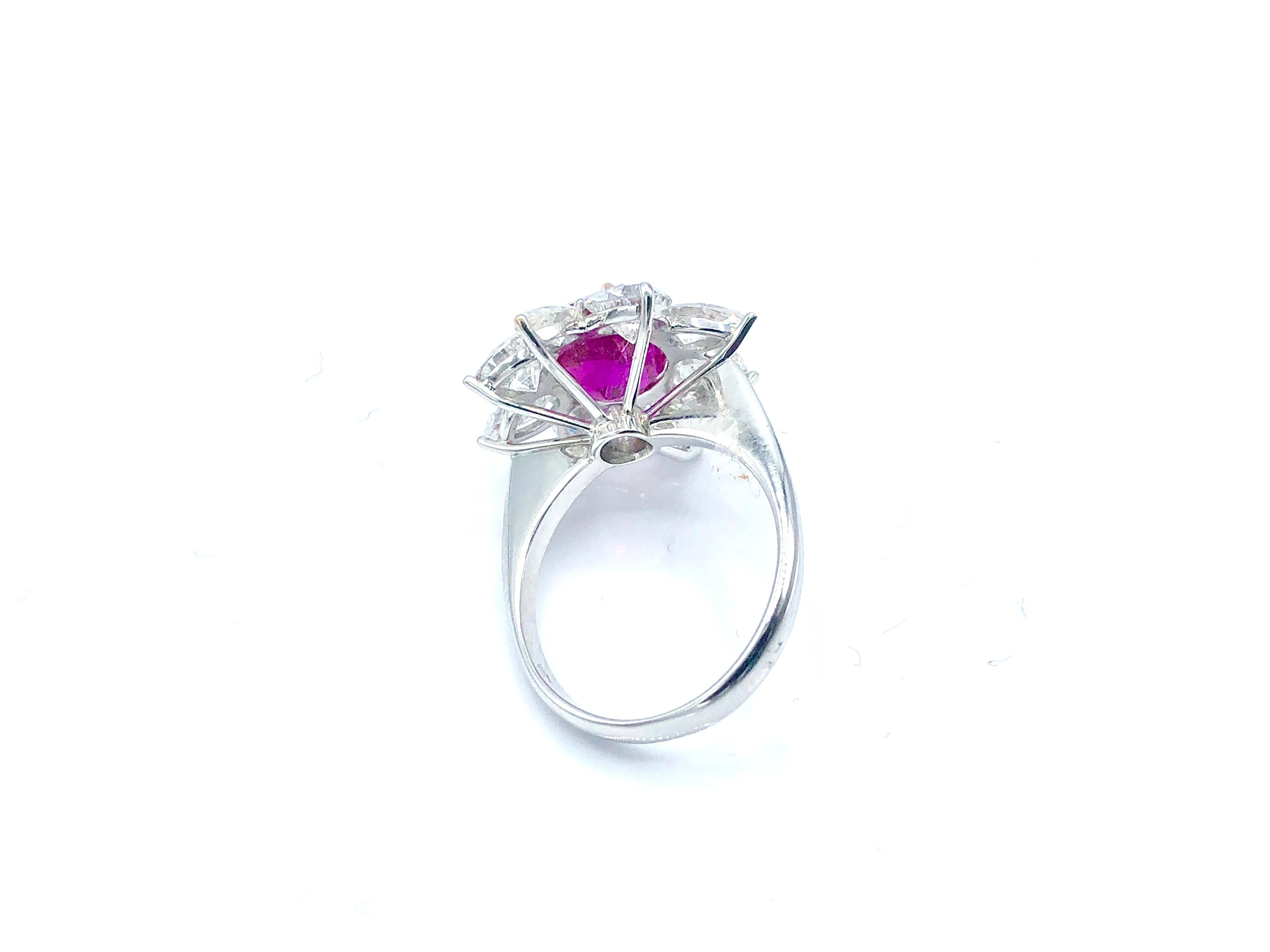 Oval Cut Burma No Heat Ruby and Diamond Ring For Sale