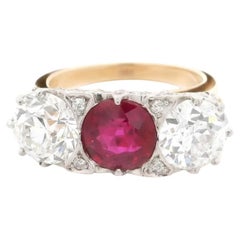 Burma No Heat Ruby and Diamond Three-Stone Ring by Marcus & Co.