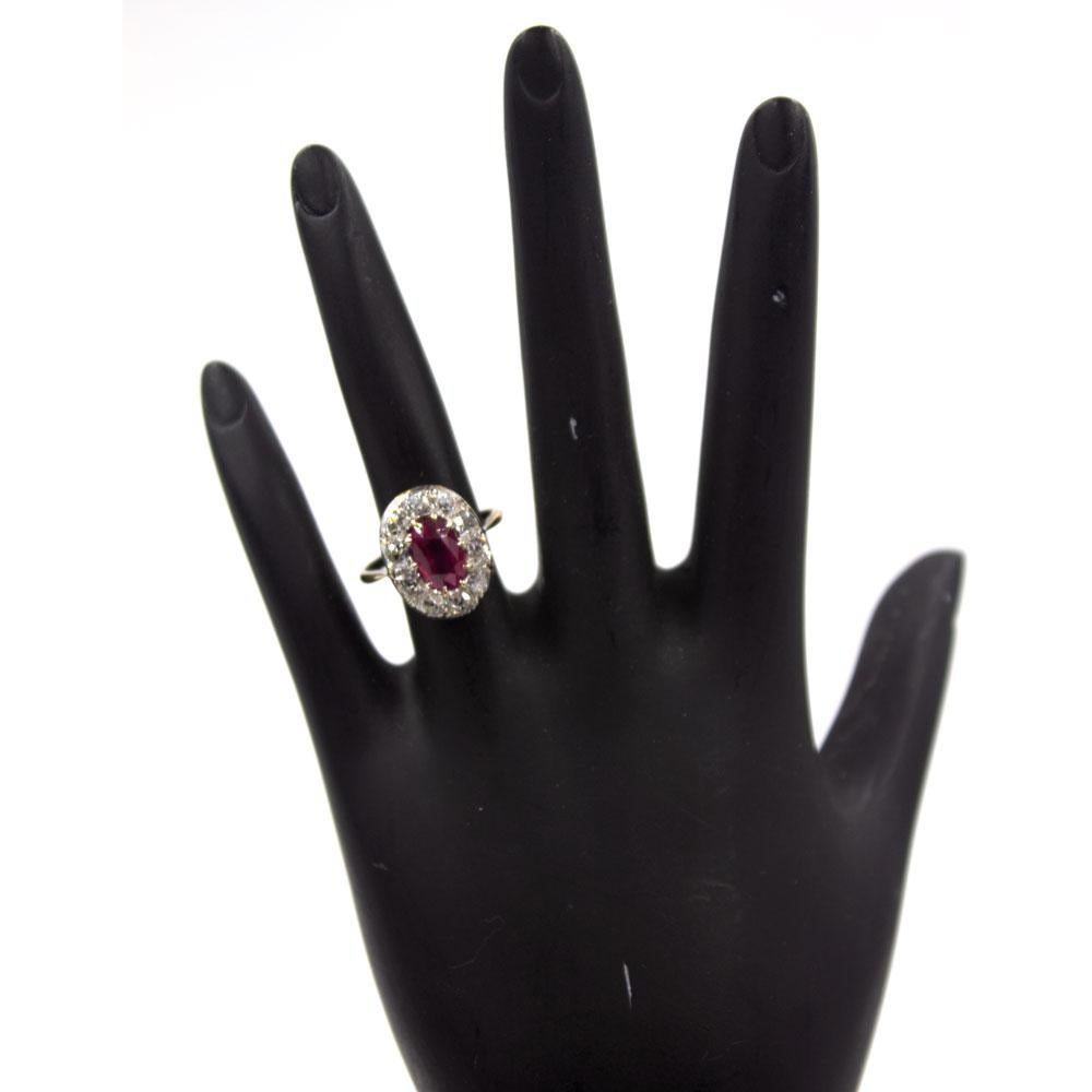 Burma No Heat Ruby Diamond Antique Ring In Excellent Condition In Boca Raton, FL