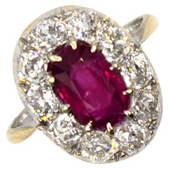 Burma No Heat Ruby Diamond Antique Ring