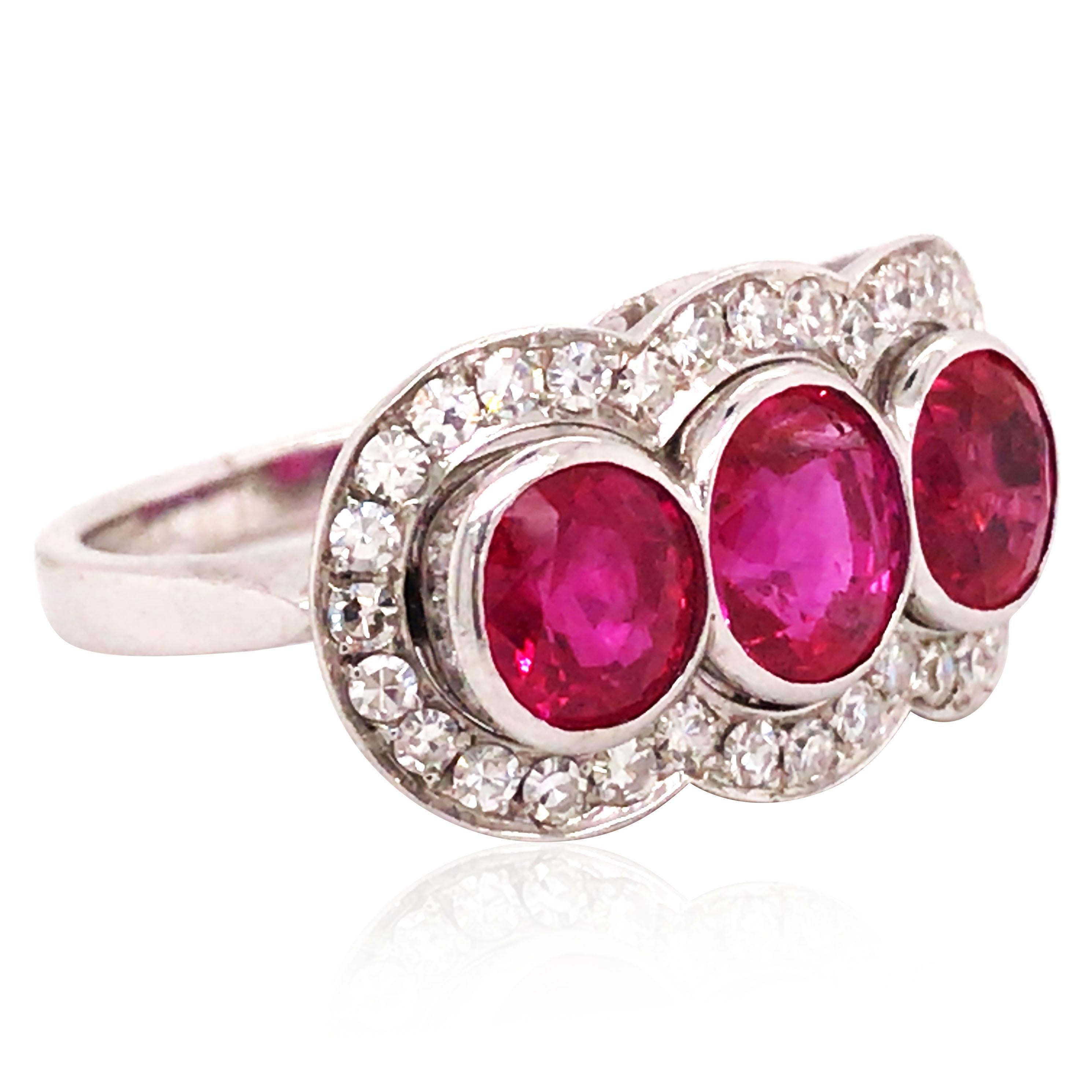 Burma-Diamantring, unbehandelter Rubin, AGL (Art déco) im Angebot