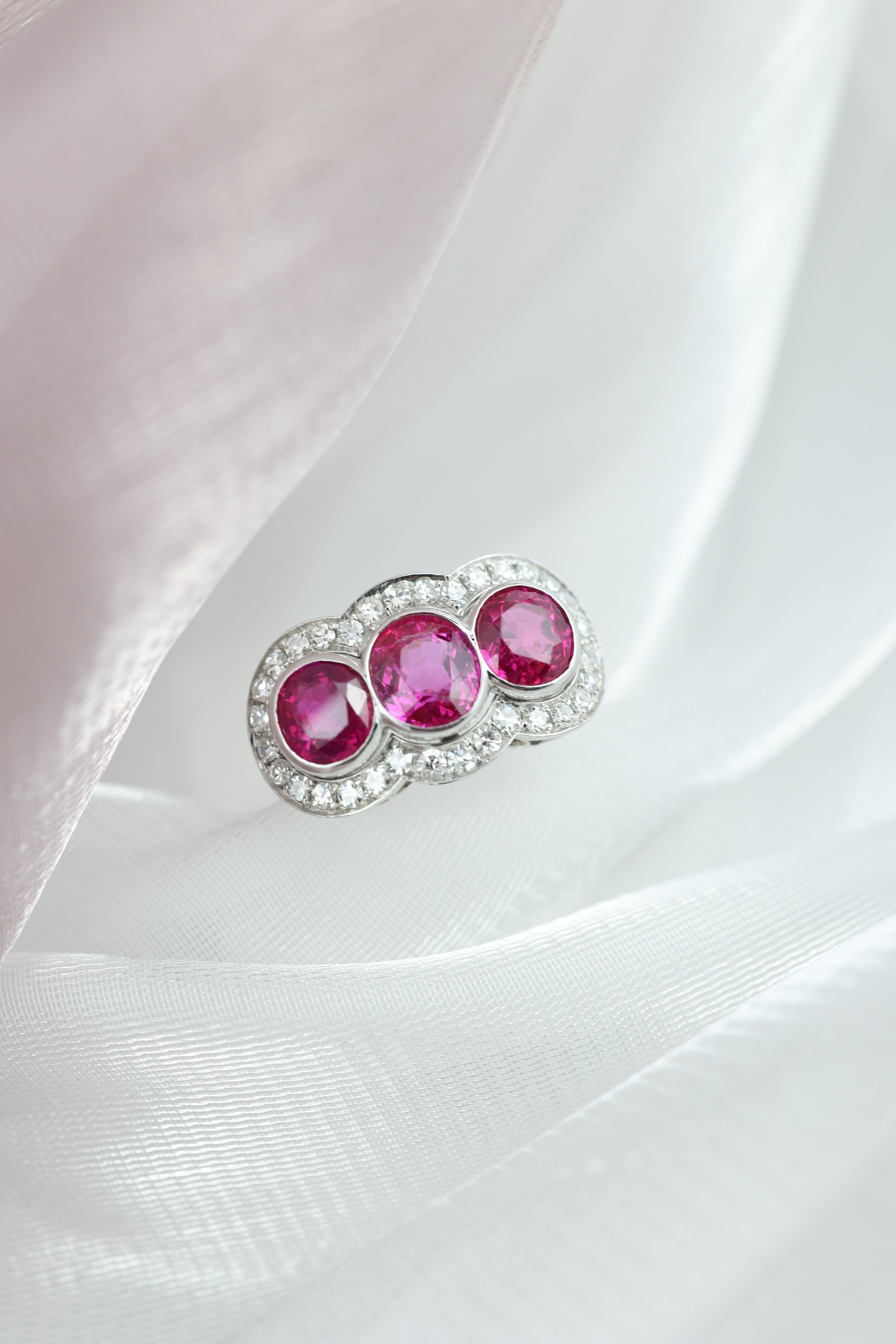 Burma-Diamantring, unbehandelter Rubin, AGL im Zustand „Gut“ im Angebot in New York, NY