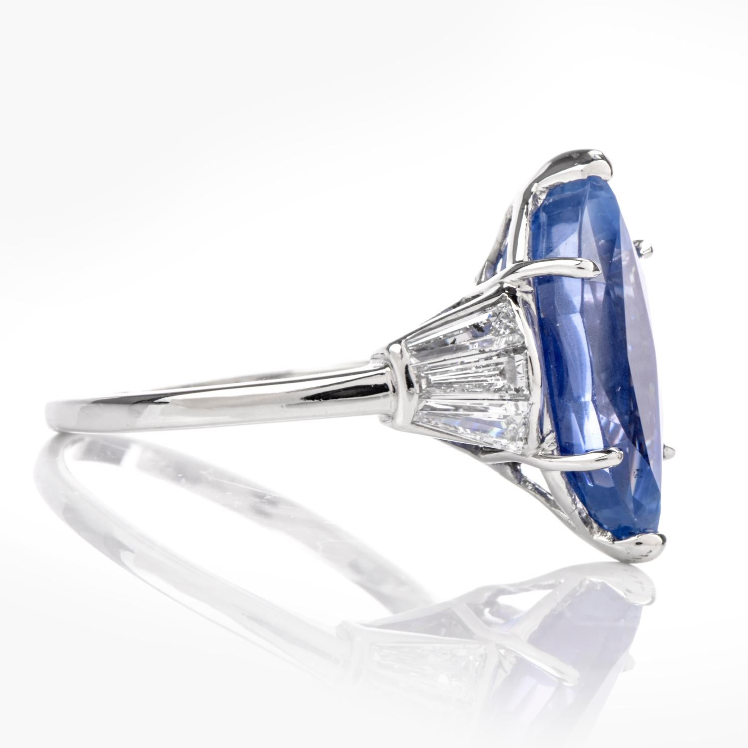 Burma Natural Sapphire AGL No Heat Diamond Platinum Marquise Ring In Excellent Condition In Miami, FL