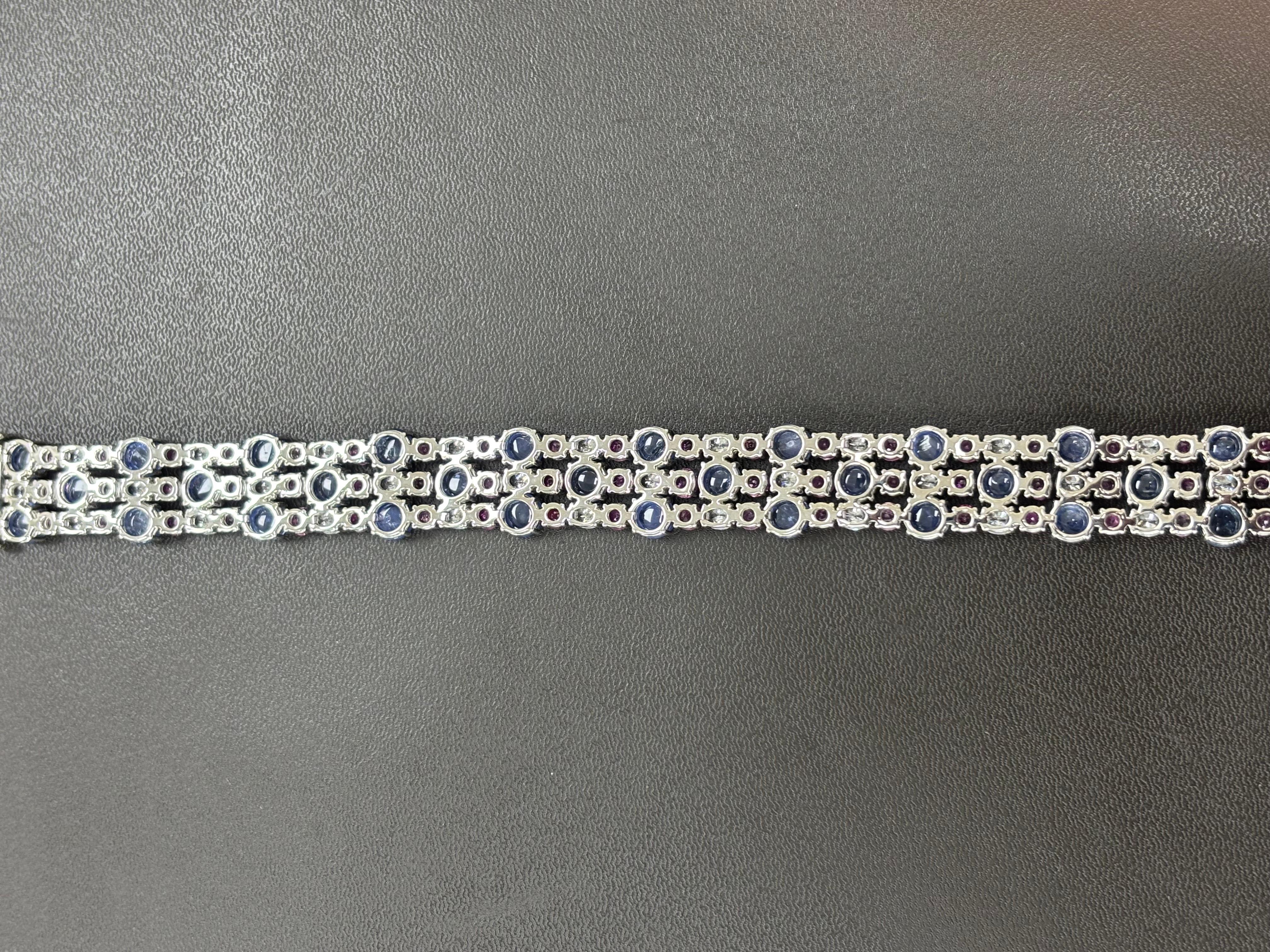 Burma No Heat Sapphire Cabochon Pink Sapphire White Diamond Platinum Bracelet For Sale 7