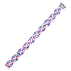 Burma No Heat Sapphire Cabochon Pink Sapphire White Diamond Platinum Bracelet