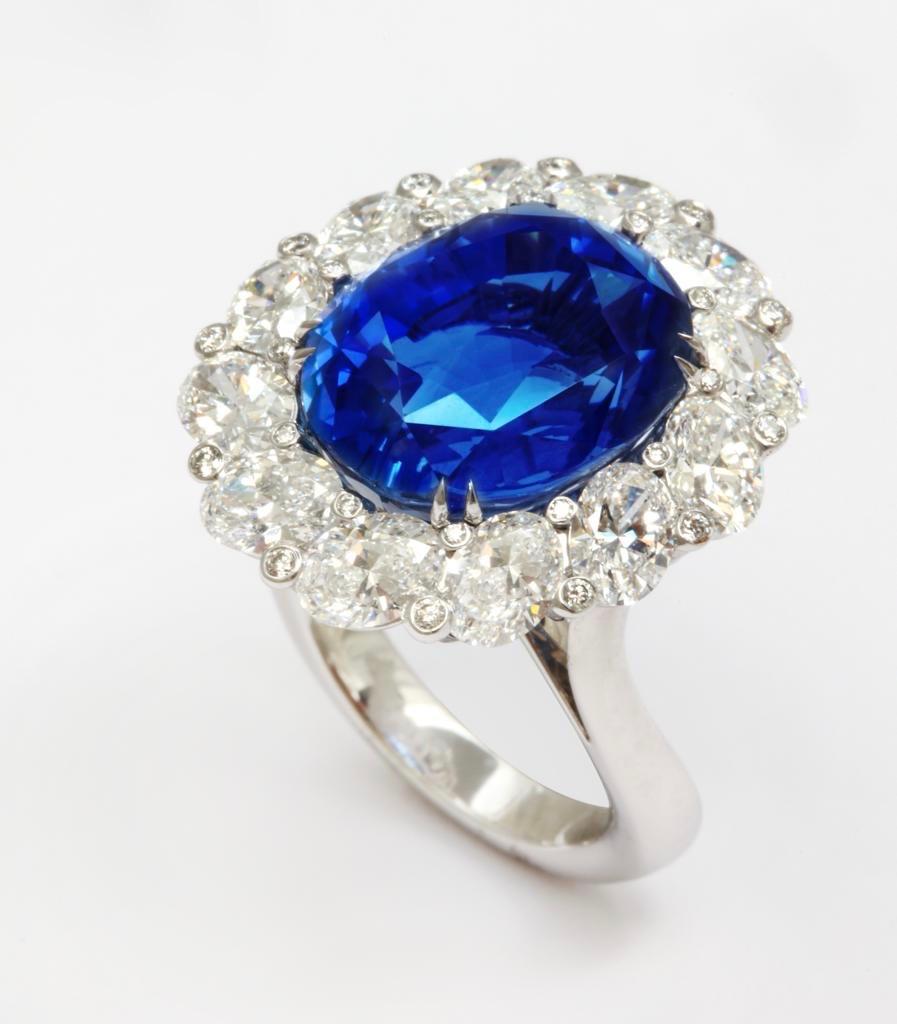 Contemporary Burma No Heat 15.38 carat Sapphire Diamond Ring