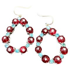 Burma No Heat Perline di spinello rosso vivo Zircone blu Diamante Orecchini in oro bianco 18 carati