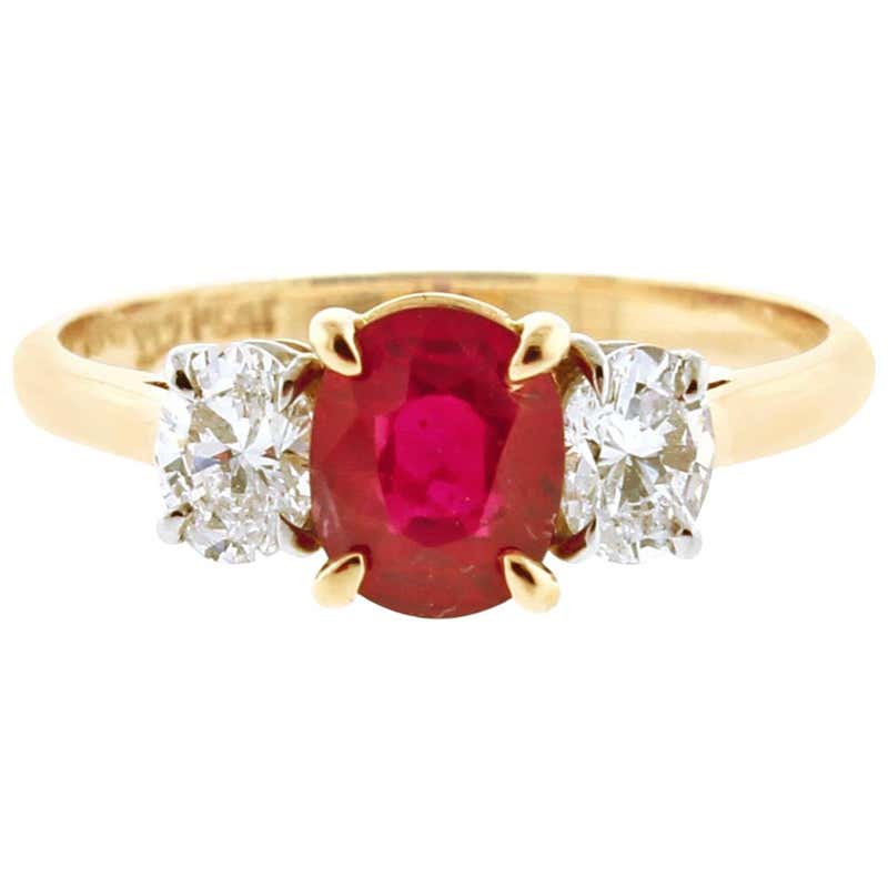 Tiffany and Co. Burma Ruby Diamond Gold Platinum Three Stone Ring at ...
