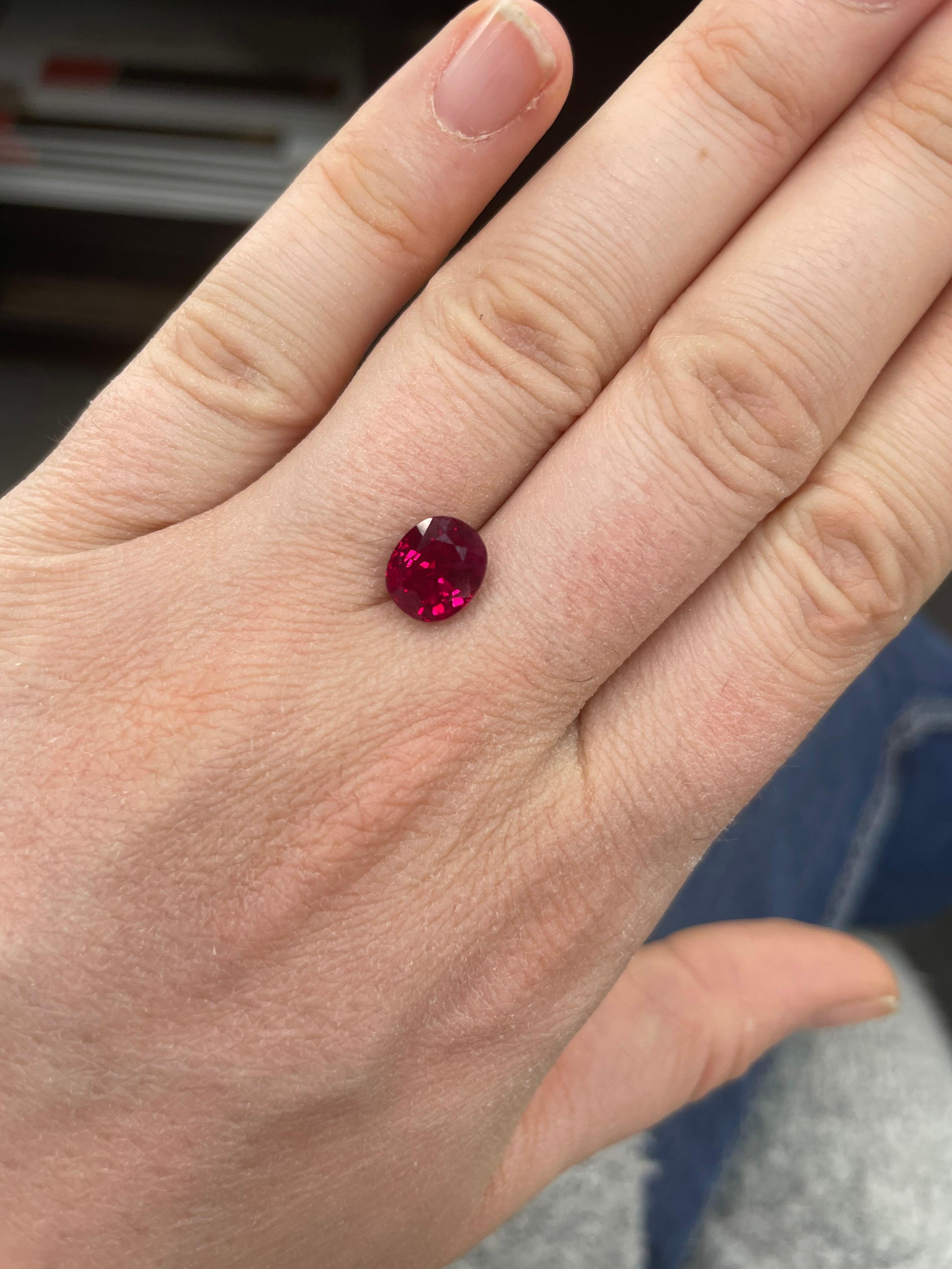 Women's or Men's GRS & GIA Certified Burma Oval Shape Ruby 3.16 Carats Heated