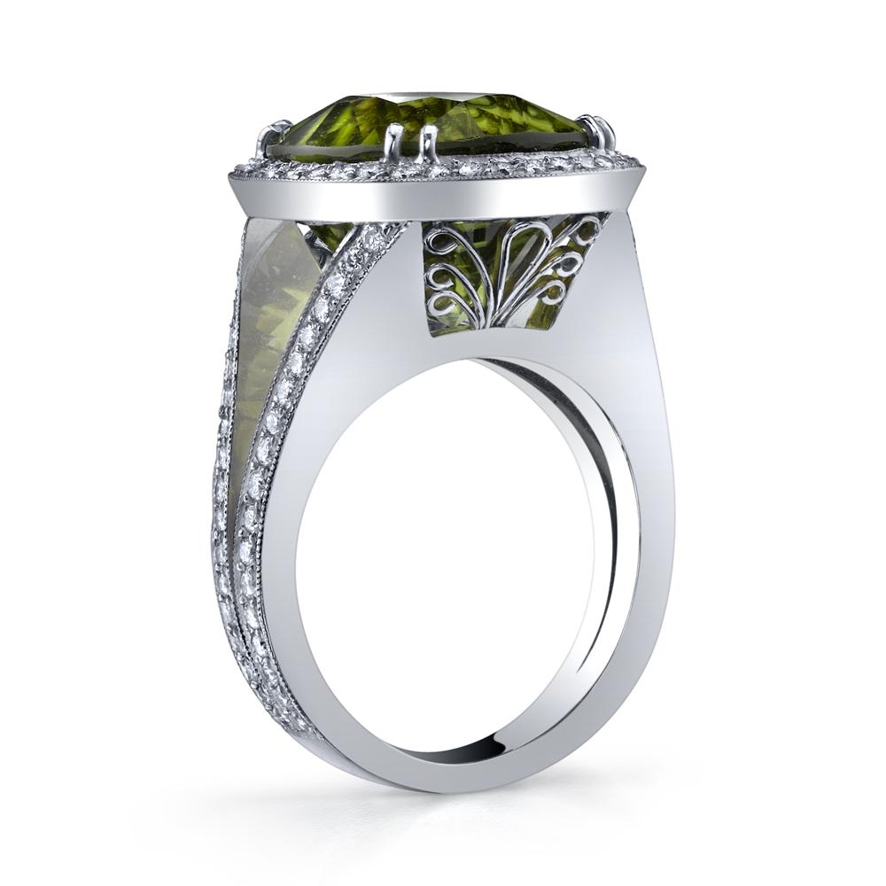 14 Carat Unique Burma Peridot and Diamond Ring In New Condition For Sale In Santa Monica, CA