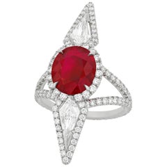 Bague en rubis de Birmanie couleur sang de pigeon et diamants de 3,16 carats