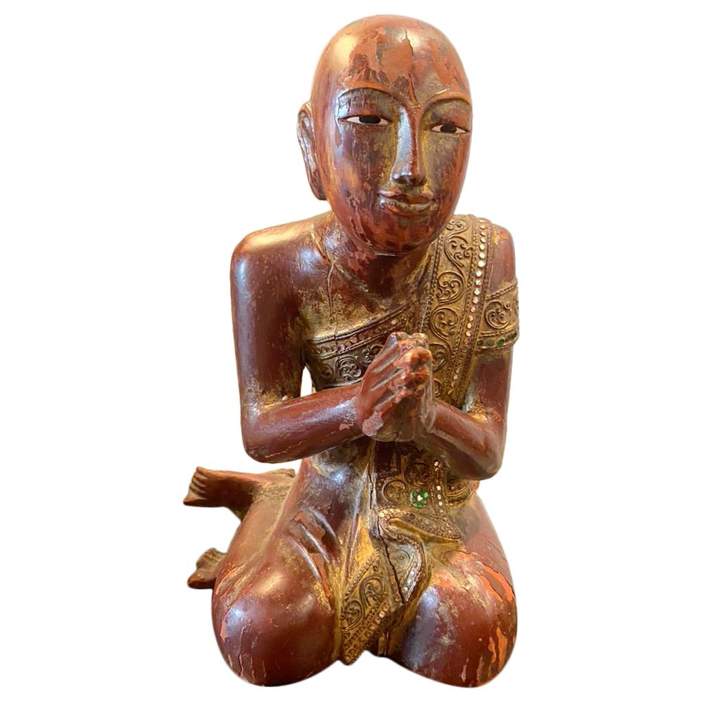 Burma Praying Monk Statue For Sale