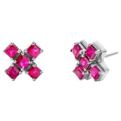 Burma Princess Rubies 2.95 Carat Eighteen Karat White Gold 0.45 Inch Earrings