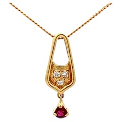 Burma Red Ruby and Diamond Necklace in 18k Yellow Gold