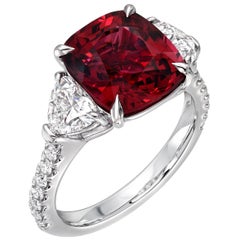 Burma Red Spinel Ring Cushion Cut 5.05 Carats AGL Certified