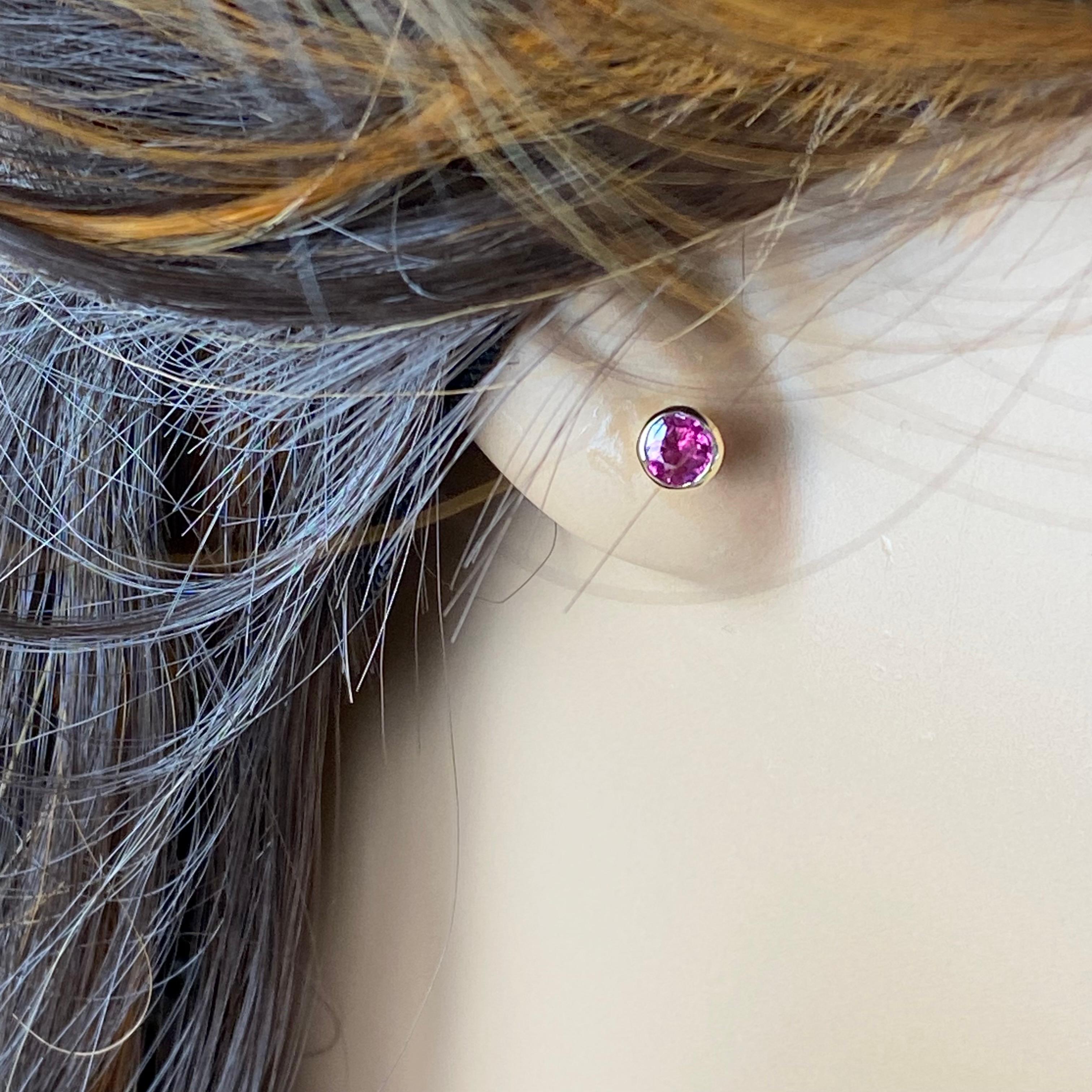 Introducing our Pair Round Burma Ruby 0.40 Carat Bezel Set 14 Karat Yellow Gold 0.15 Inch Stud Earrings – a timeless and elegant addition to your jewelry collection.
Experience the allure of natural beauty and exquisite craftsmanship with our Pair