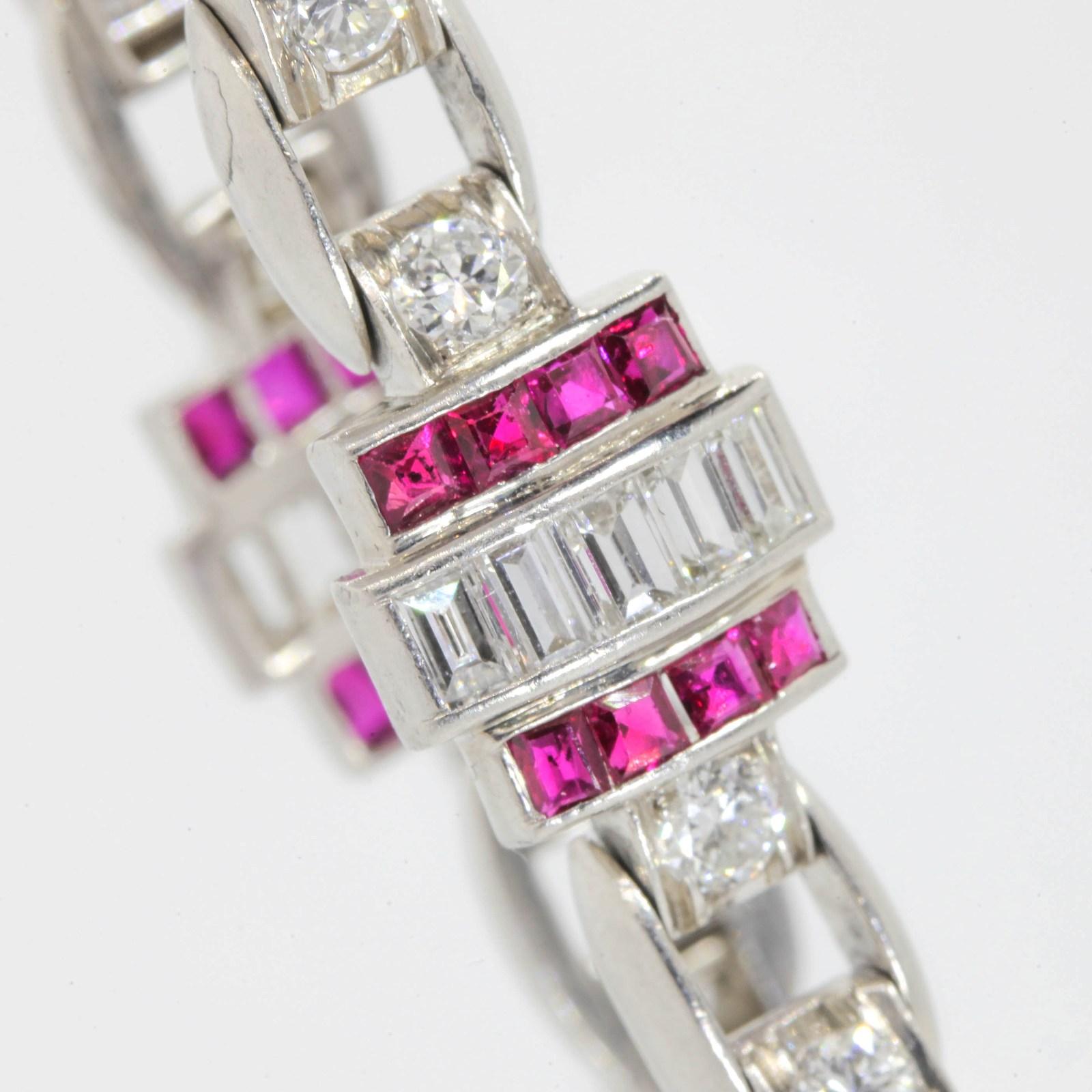 Women's Vintage Burma Rubies and Diamond Platinum Bracelet For Sale