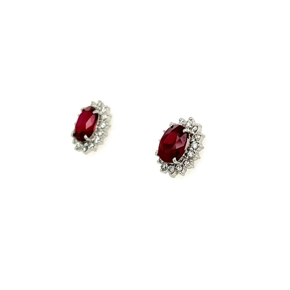Burma Rubies GIA and Diamond Platinum Vintage Stud Earrings In Excellent Condition For Sale In Montreal, QC