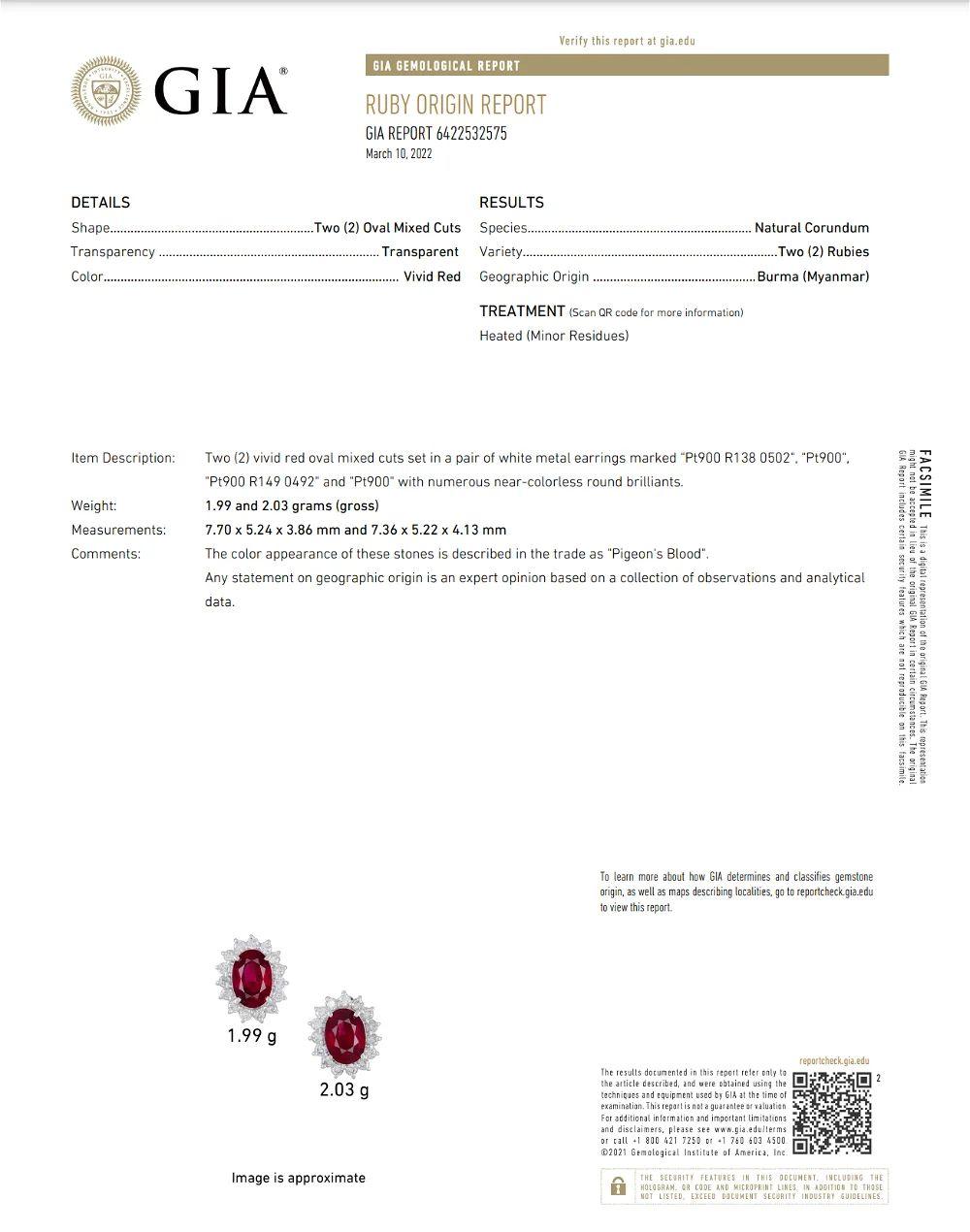 Burma Rubies GIA and Diamond Platinum Vintage Stud Earrings For Sale 2
