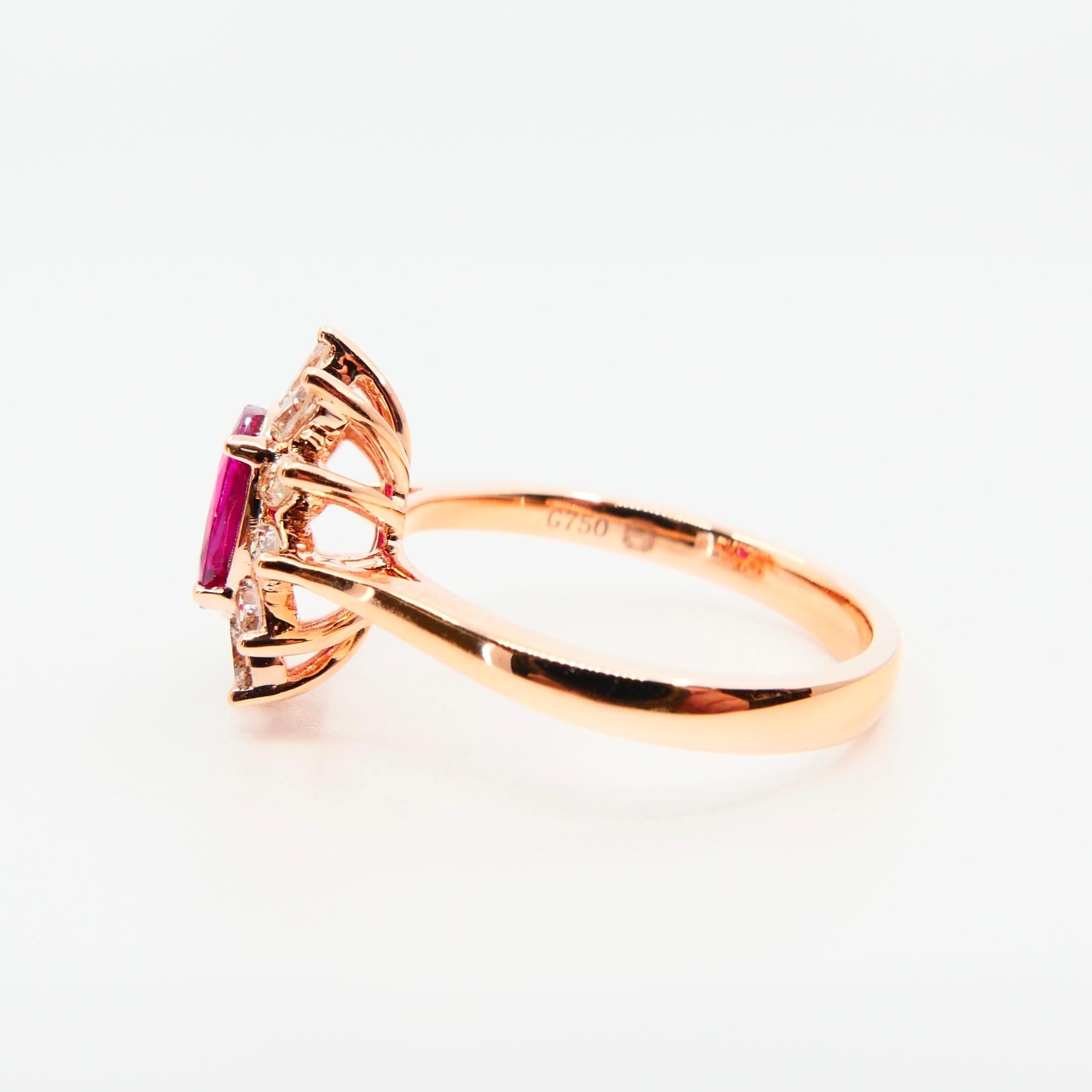 Anillo Flor de Rubí Rojo Sangre de Paloma de Birmania y Diamante Marquesa. Oro rosa de 18k. en Nuevo estado para la venta en Hong Kong, HK