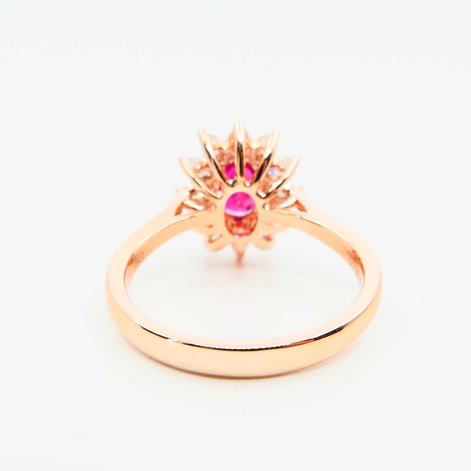 Women's Burma Ruby 1.14 Carat and Marquise Diamond Flower Cocktail Ring, 18 Karat Gold For Sale