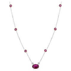 Burma Ruby 1.20 Carat Diamond Bezel Ruby Stations 16 Inch White Gold Necklace