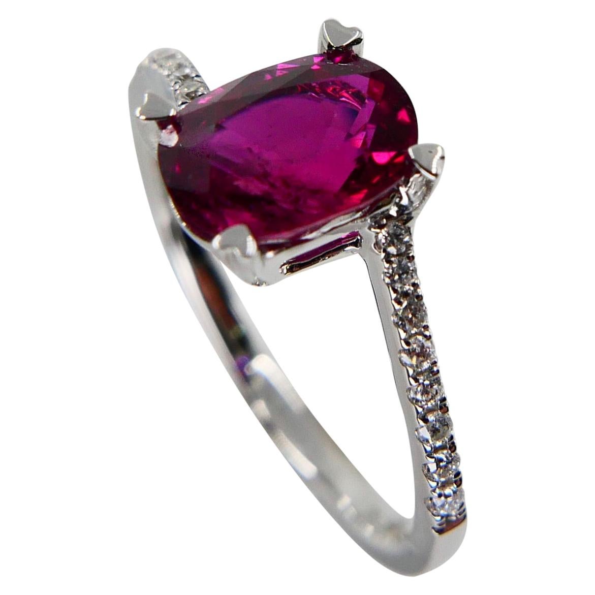 Burma Ruby 1.39 Carat and Diamond Ring, 18 Karat Gold, Heart Shaped Prongs For Sale