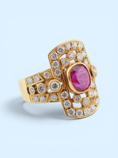 Burma Ruby 1.53ct and Diamond Ring in 18K Gold