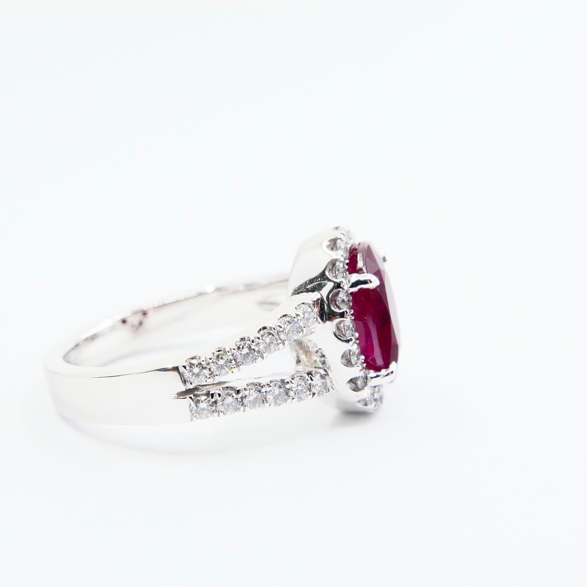 Certified Natural Ruby 2.56 Carat and Diamond Cocktail Ring, 18 Karat White Gold 8