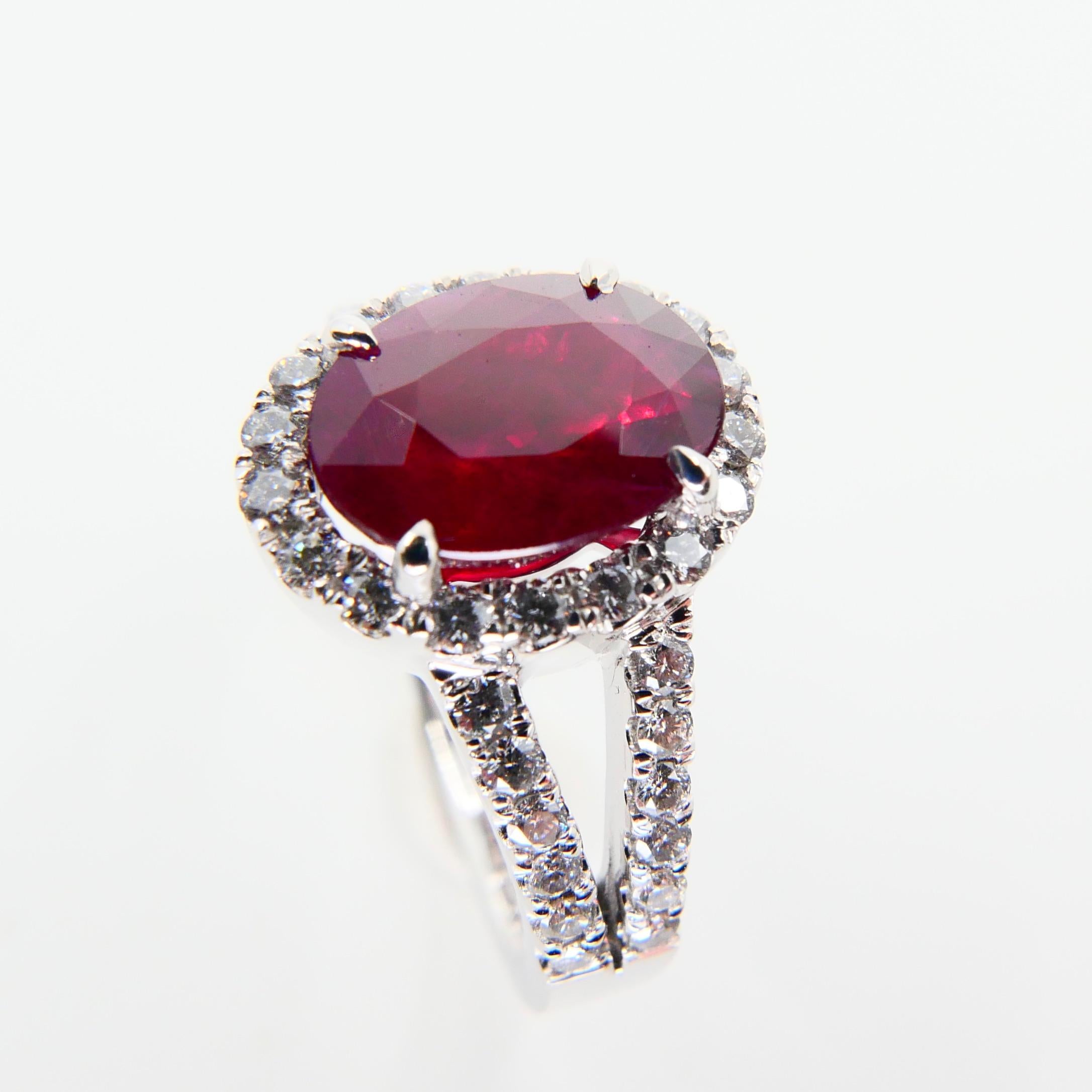 Contemporary Certified Natural Ruby 2.56 Carat and Diamond Cocktail Ring, 18 Karat White Gold