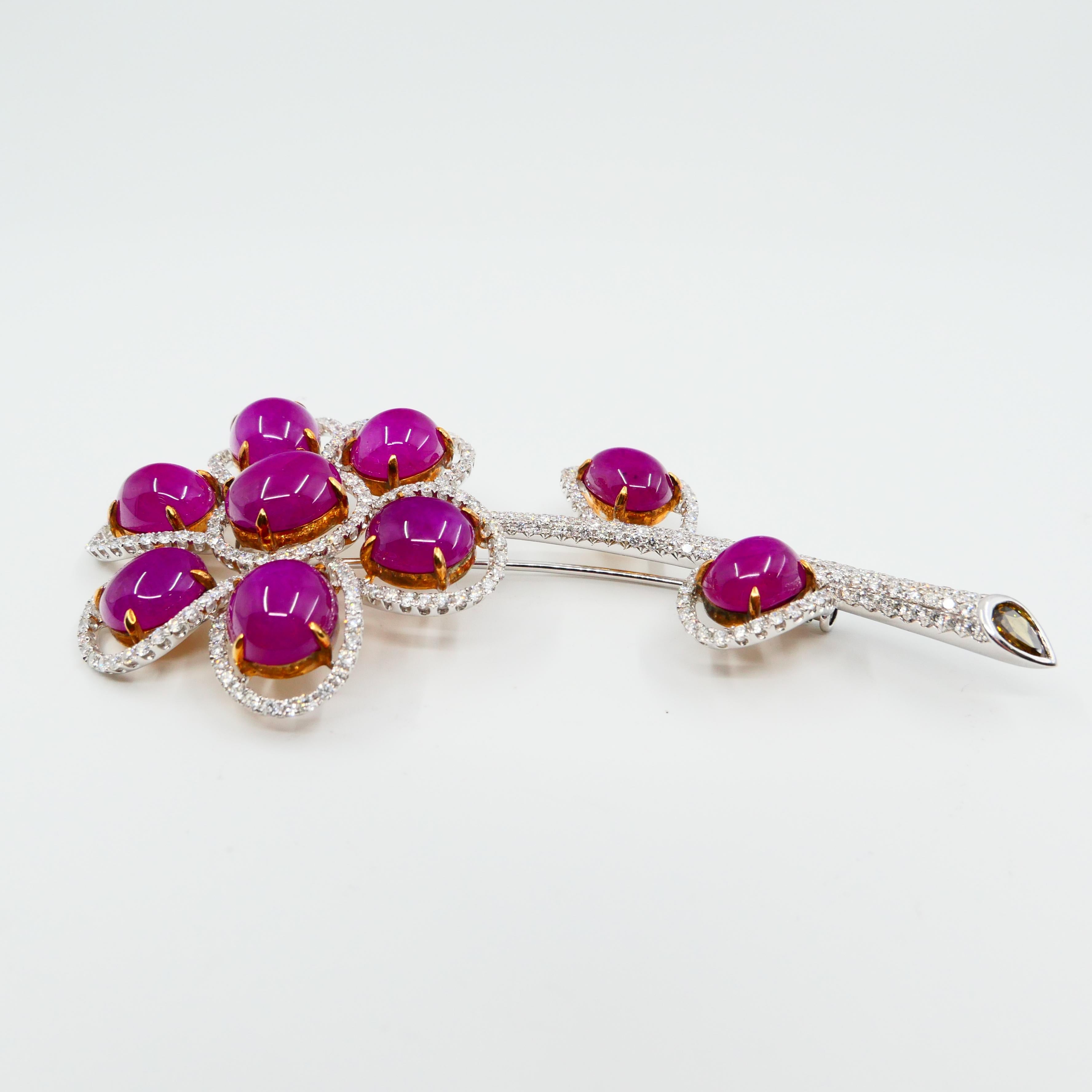 Burma Ruby 26.48 Carat and Diamond Brooch, Statement Piece 3