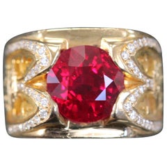 Burma Ruby 4.02 Carat Pigeon Blood Certified, Ben Dannie Designed Men's Ring