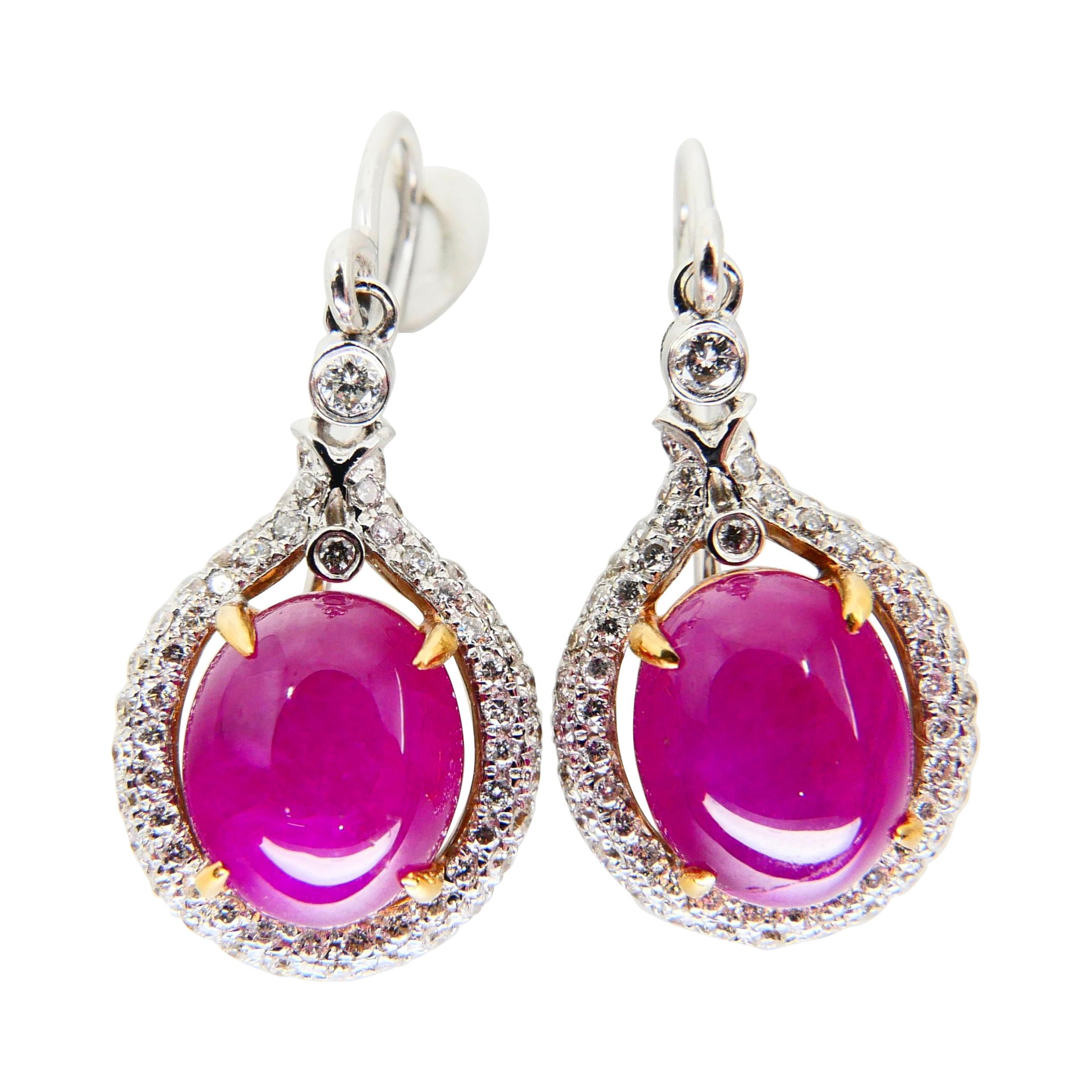 Burma Ruby 4.98 Carat and Diamond Earrings, 18 Karat White Gold
