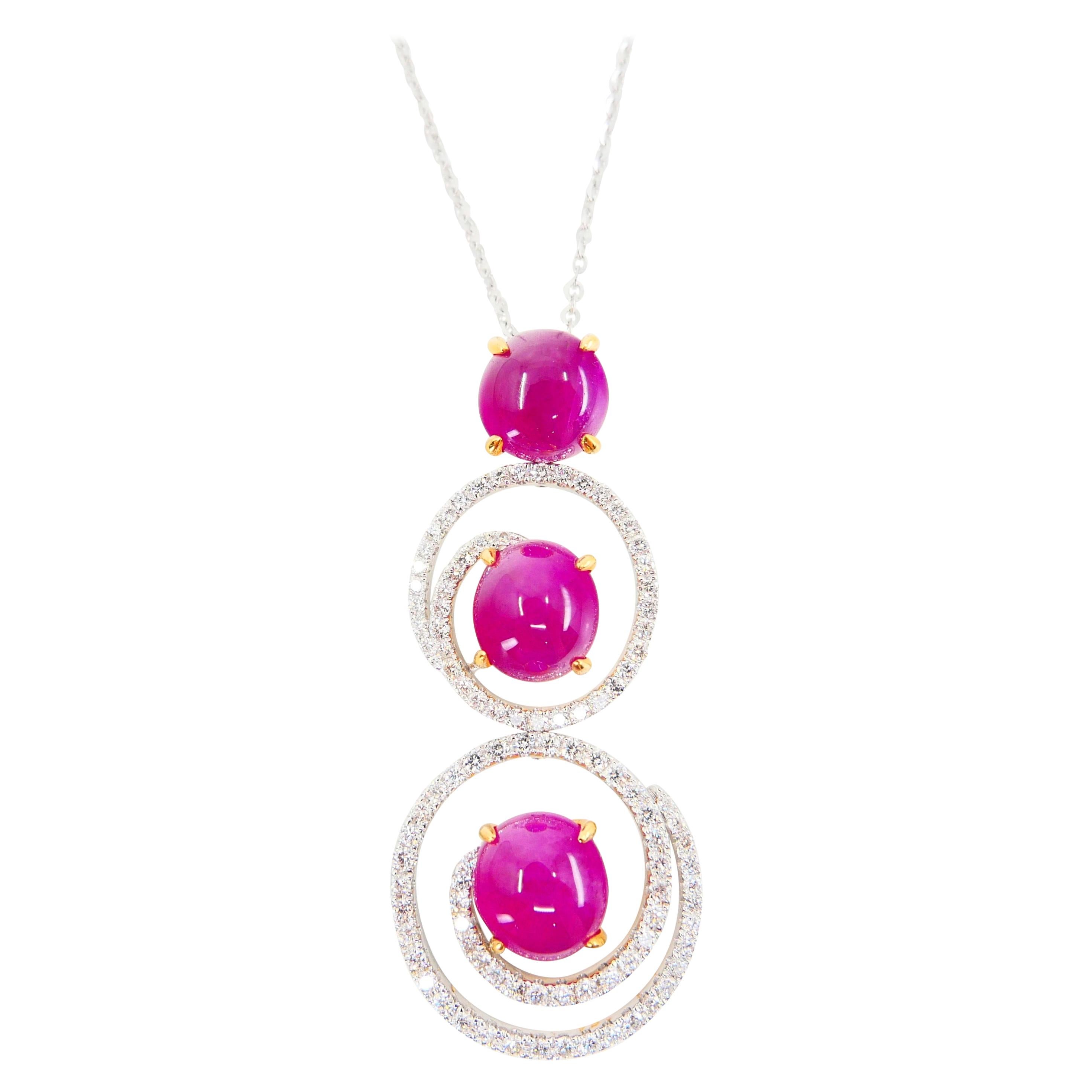 Burma Ruby 7.05 Carat and Diamond Pendant Drop Necklace, Elegant Design