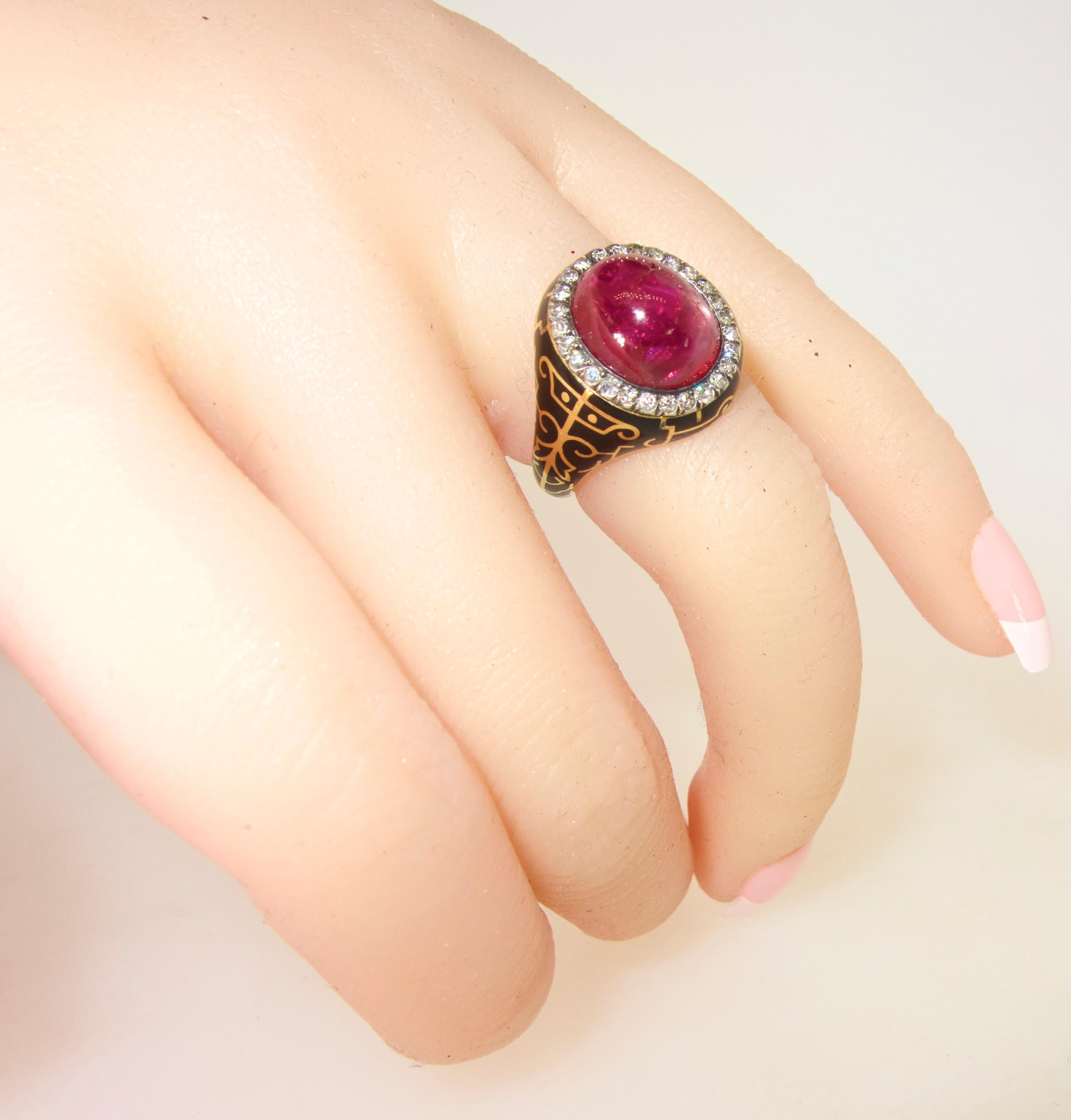 Burma Ruby, AGL Certified Unheated, and Diamond Antique Ring In Good Condition In Aspen, CO