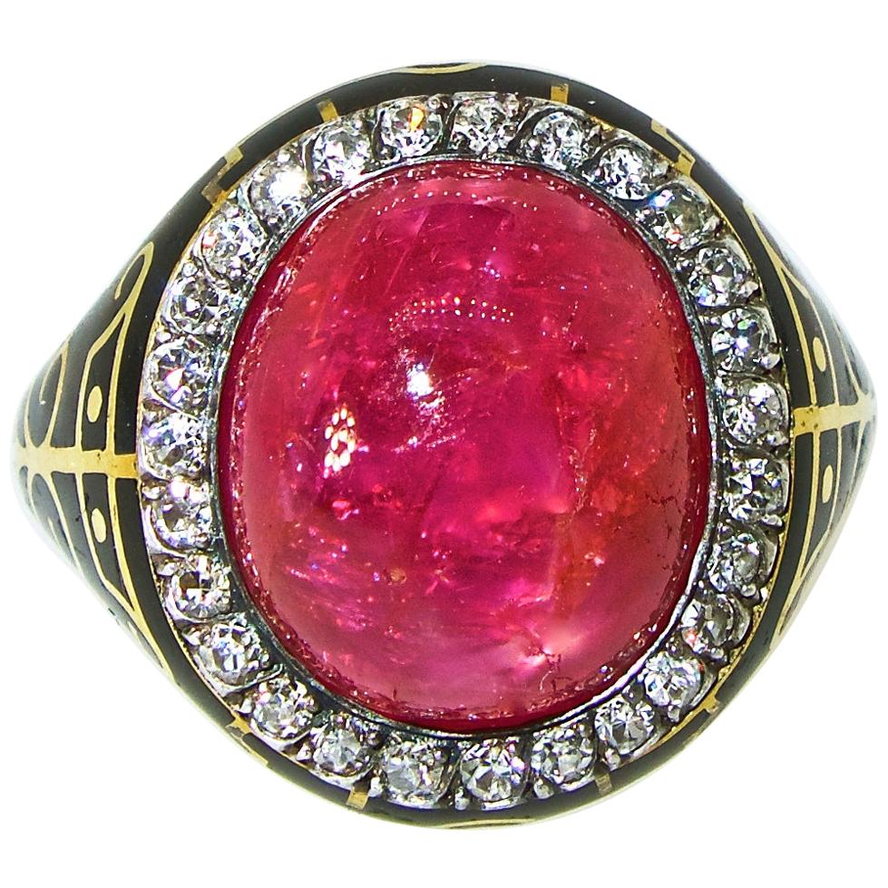 Burma Ruby, AGL Certified Unheated, and Diamond Antique Ring