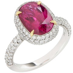 Burma Ruby AGL Graded No Heat 3.7 Carats Platinum and Diamond Ring