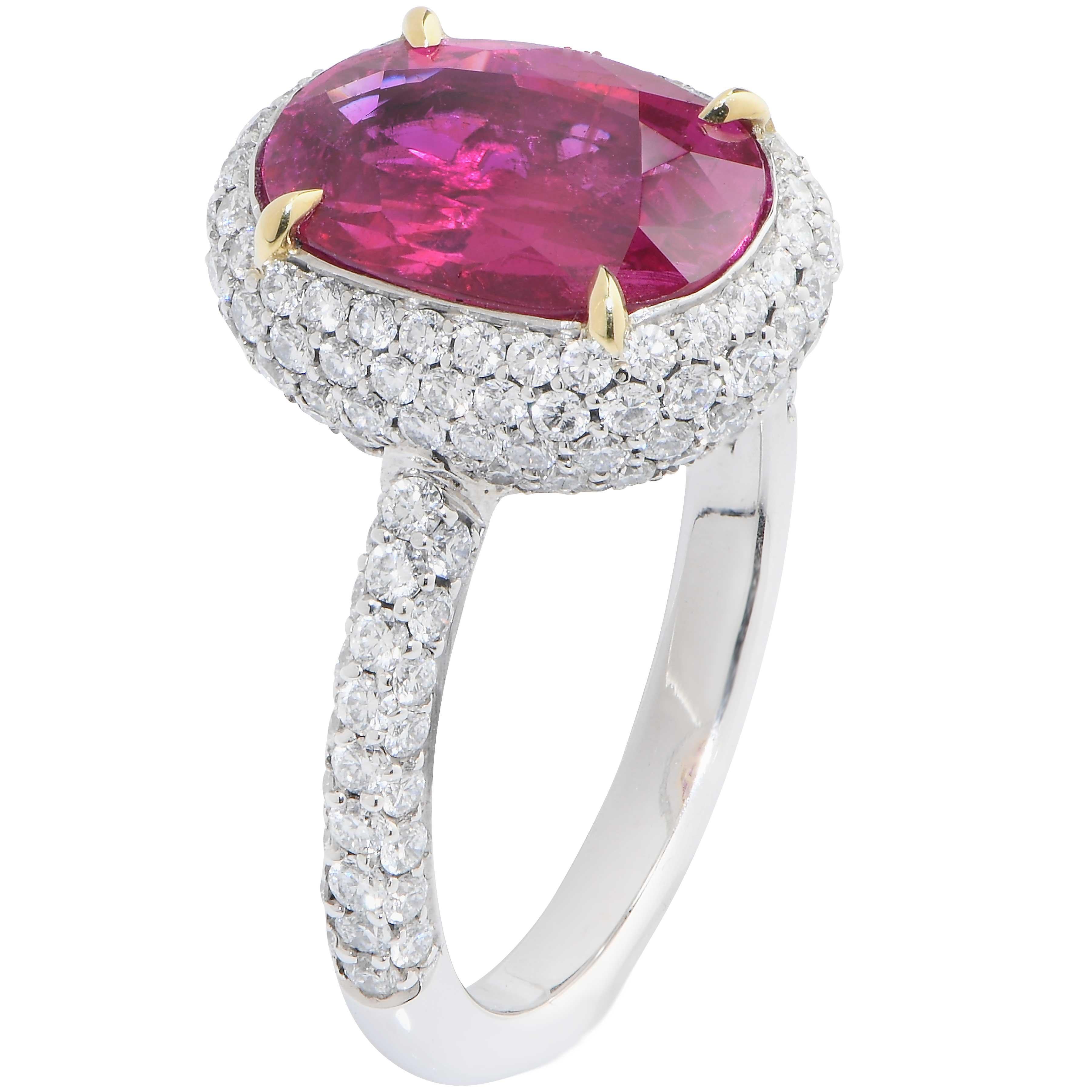 Moderne Bague en platine et diamant : Rubis de Birmanie AGL Graded No Heat 3.7 Carats en vente