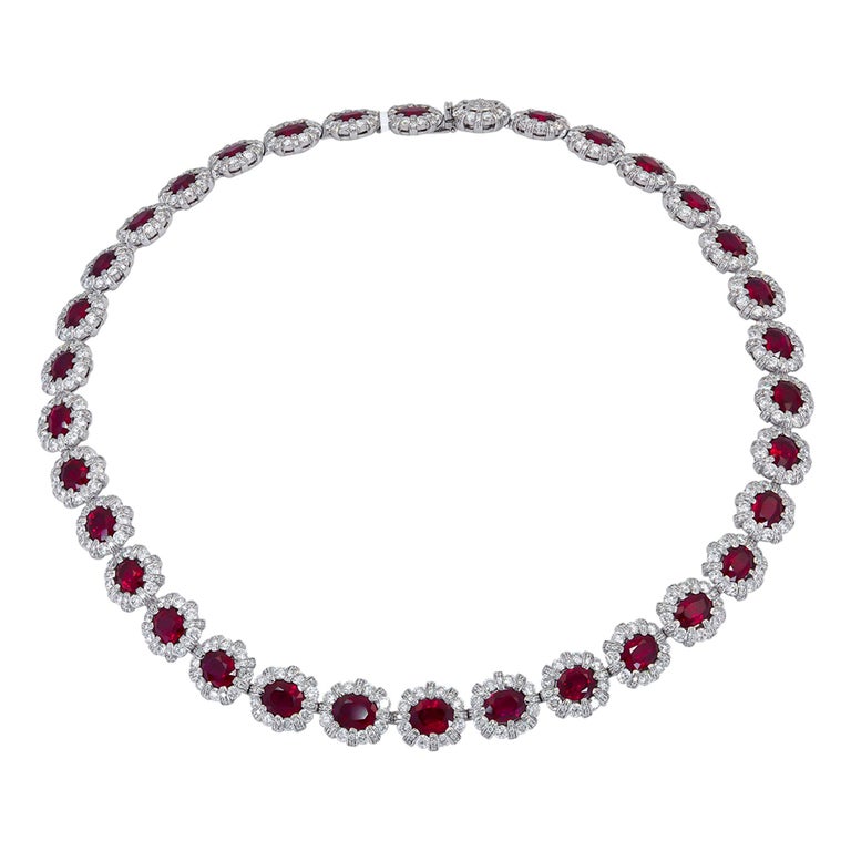 AGL Certified Burmese Ruby Diamond Necklace For Sale at 1stDibs