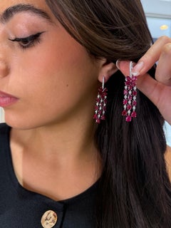 Burma Ruby Diamond Chandelier Earrings, Platinum, 17.07ct