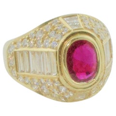 Vintage Burma Ruby and Diamond Cigar Band Style Ring in 18k Yellow Gold