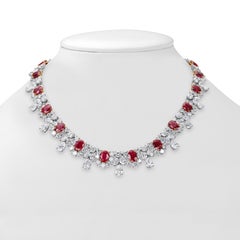Burma Ruby and Diamond Cluster Necklace Platinum and 18K Gold