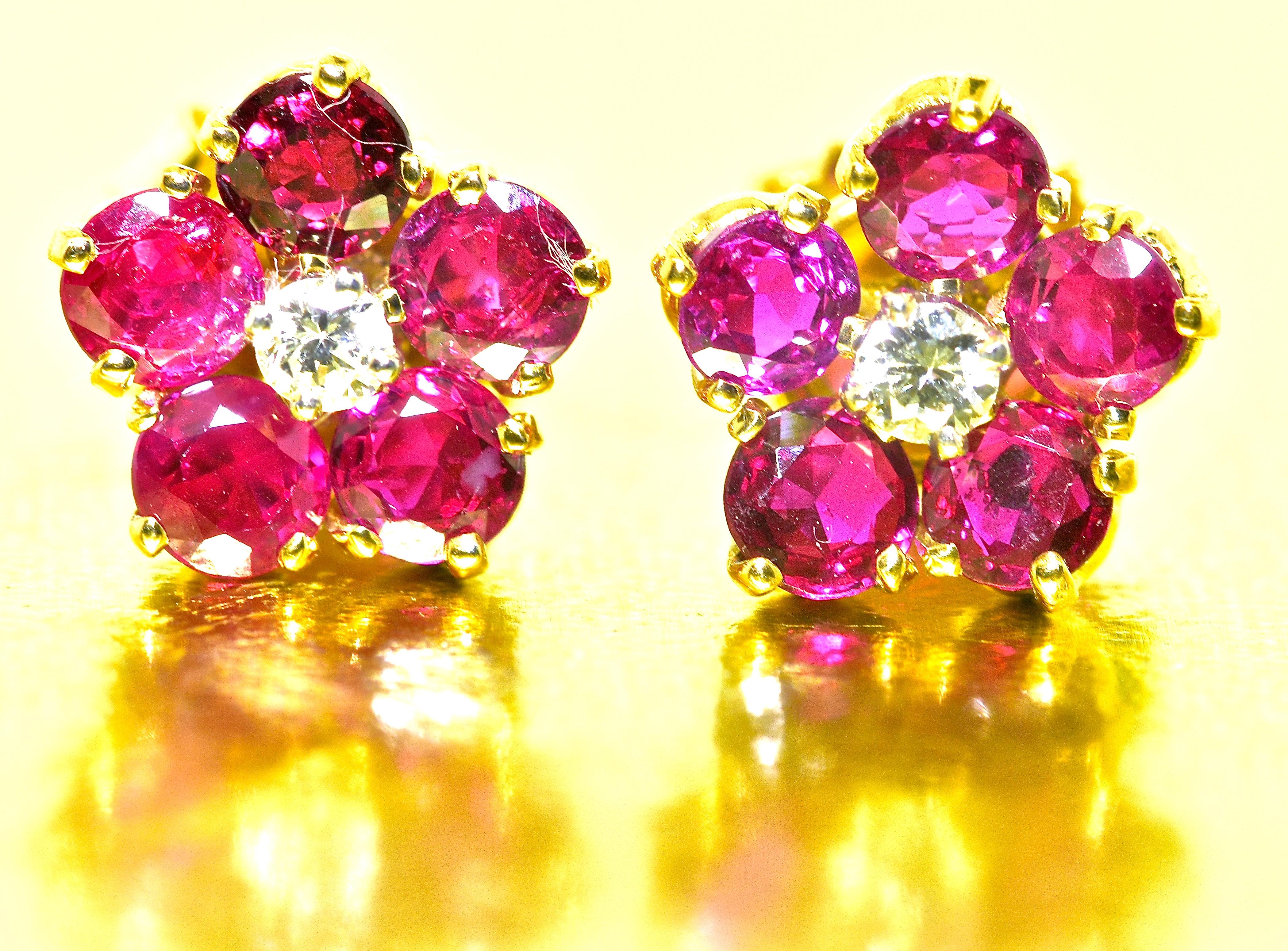 Brilliant Cut Burma Ruby and Diamond Earrings by Pierre/Famille