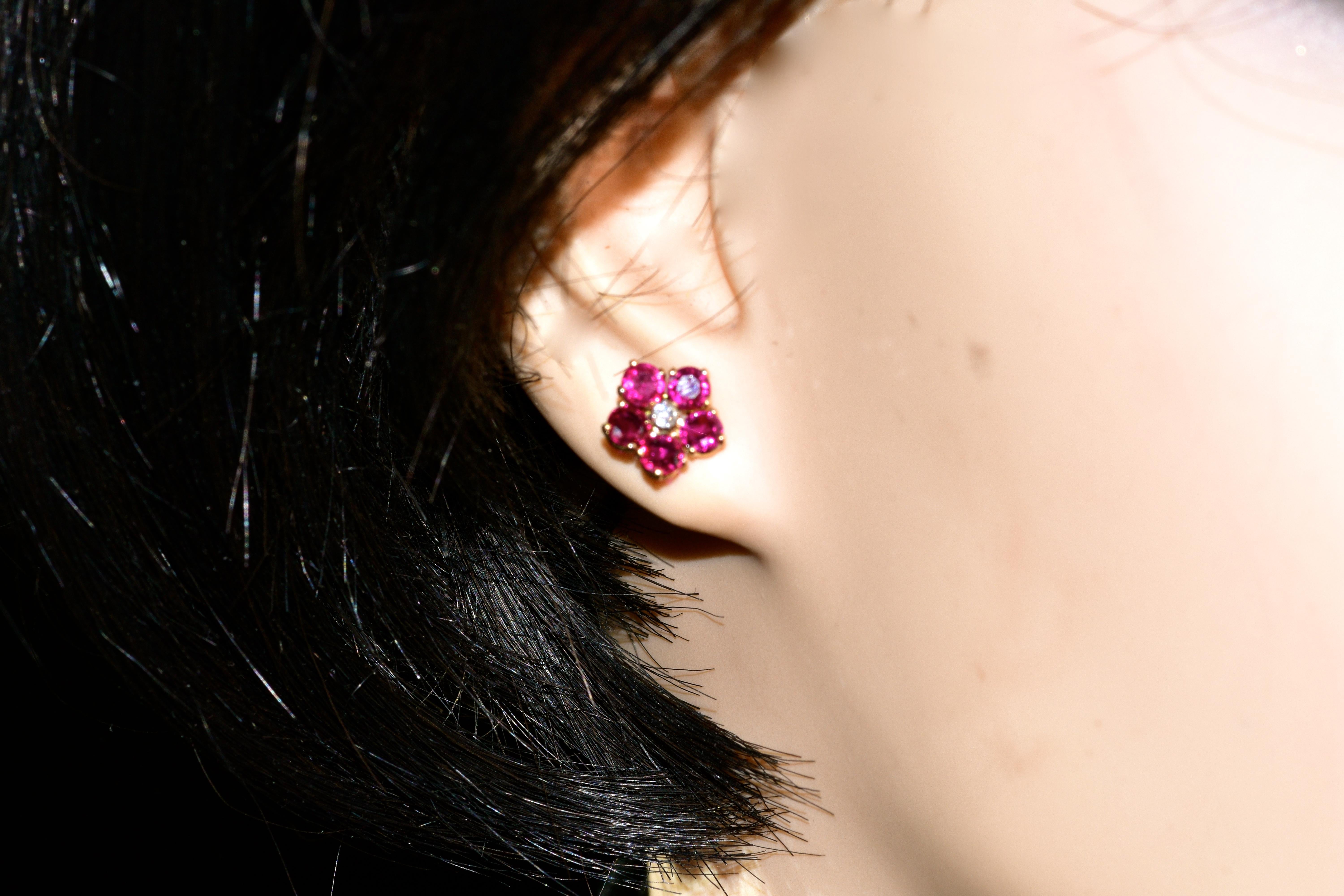 Women's or Men's Burma Ruby and Diamond Earrings by Pierre/Famille