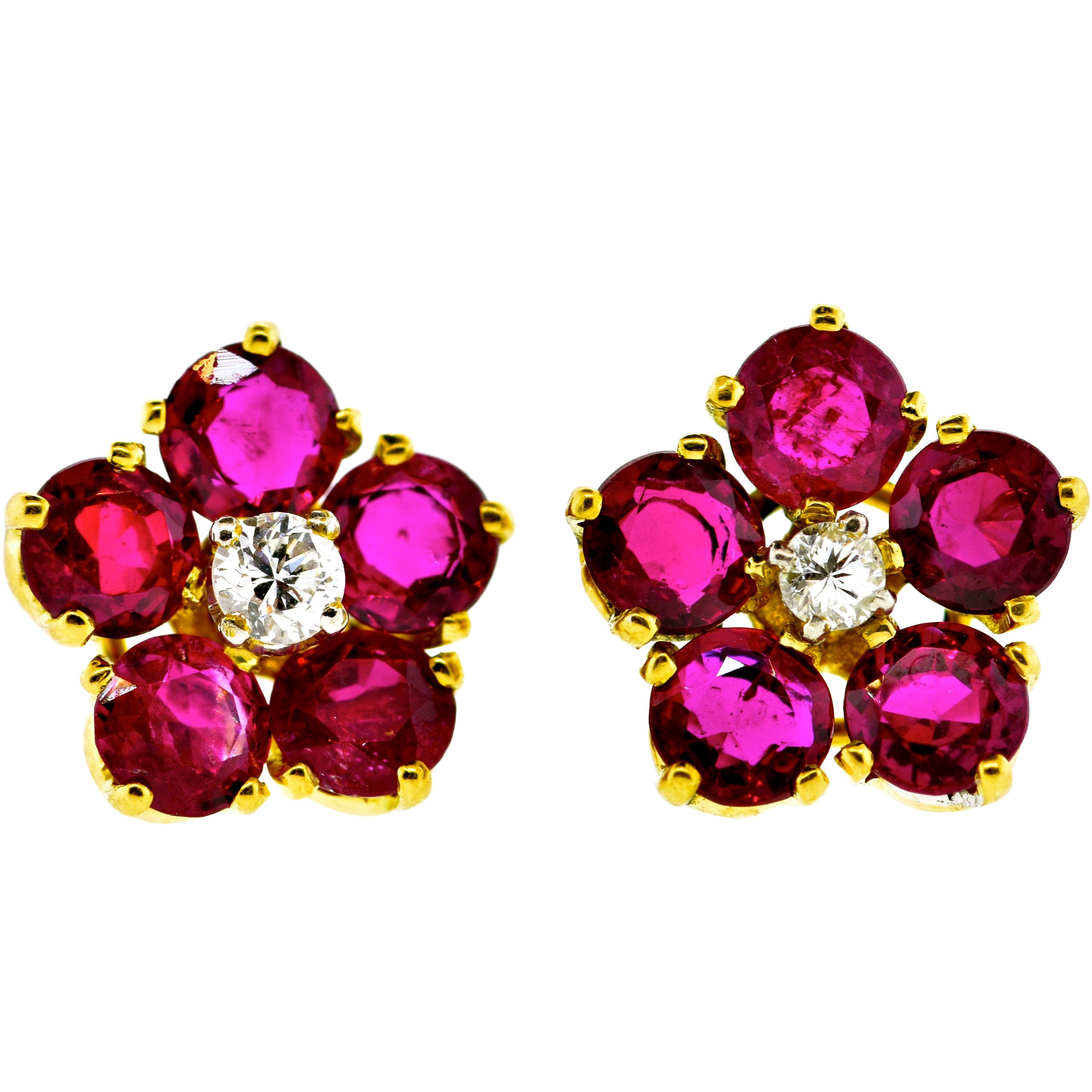 Burma Ruby and Diamond Earrings by Pierre/Famille