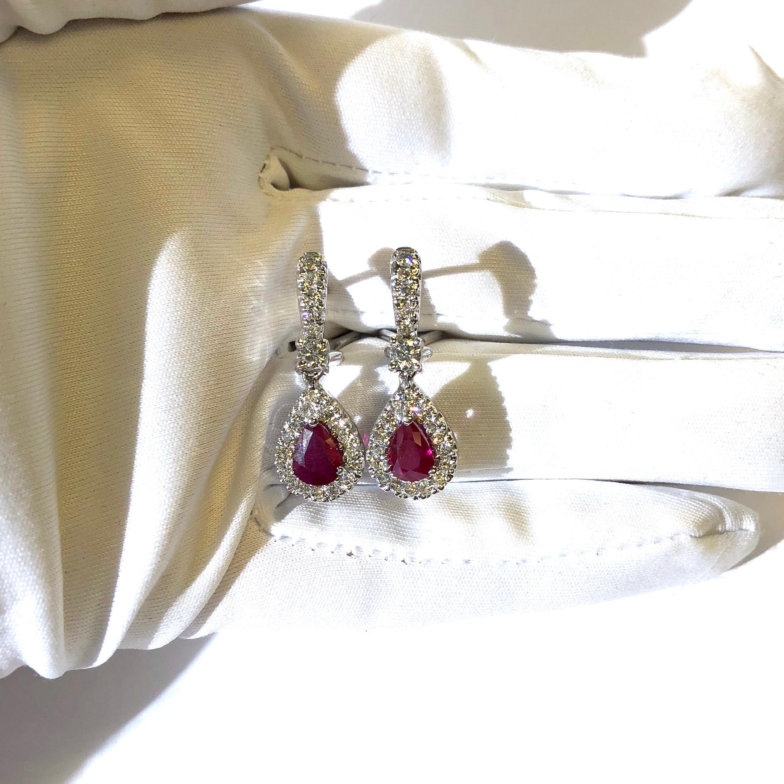 Women's or Men's Burma Ruby and Diamond Earrings