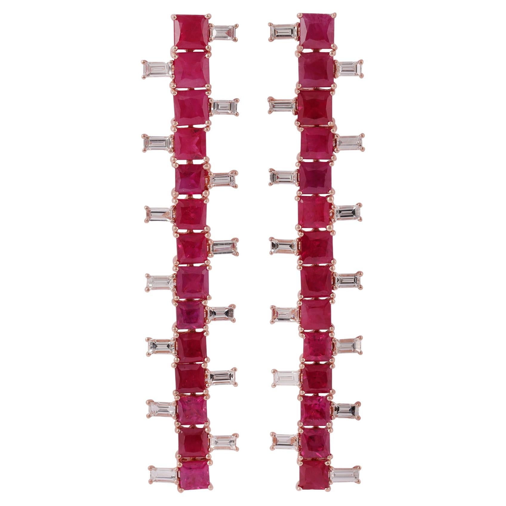 Burma Ruby and Diamond Earrings Studded in 18 Karat Rose & White Gold For Sale