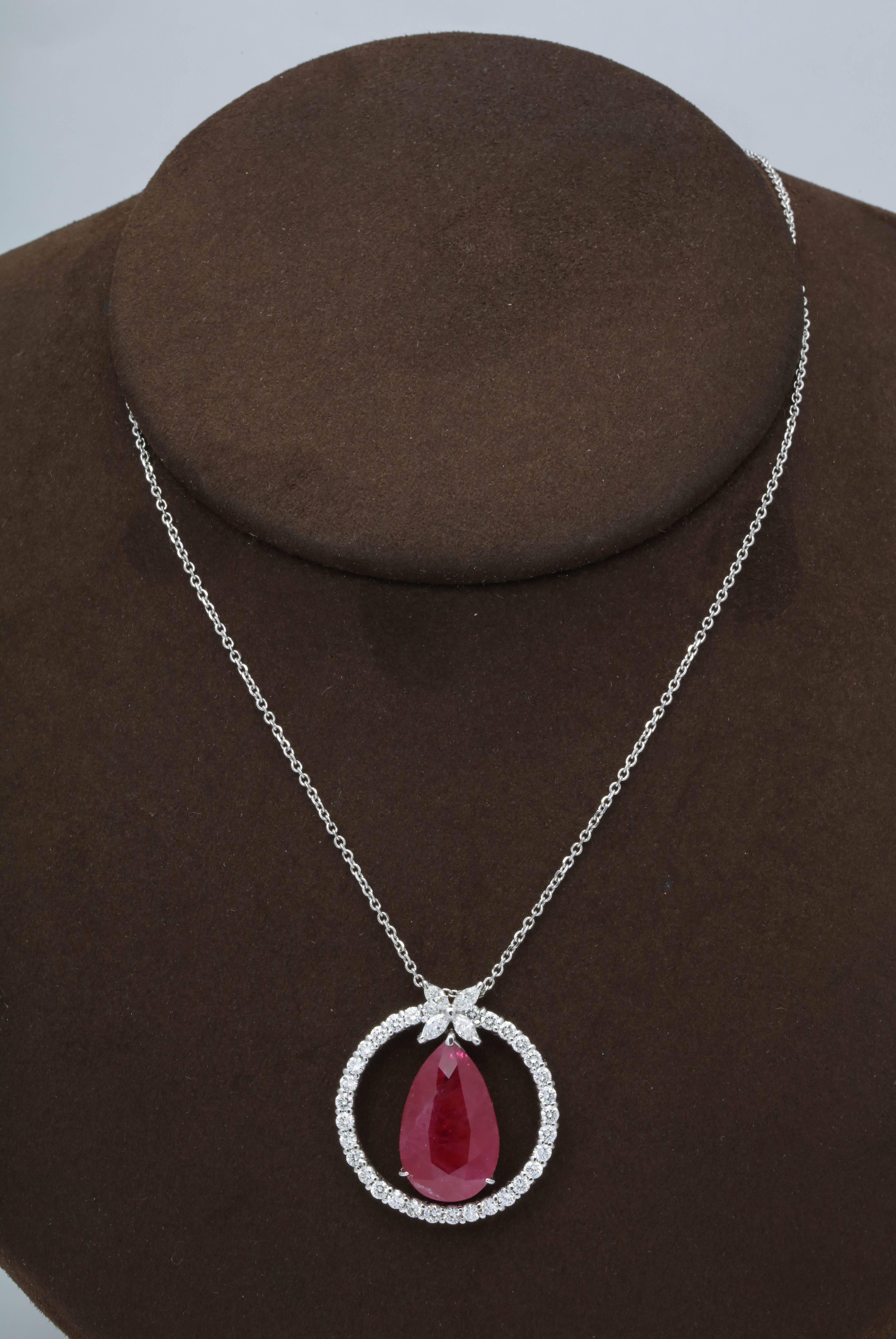 Burma Ruby and Diamond Pendant GIA Certified In New Condition In New York, NY